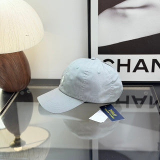 Ralph Lauren Hat Powder Blue Baseball Cap with White Pony Embroidery