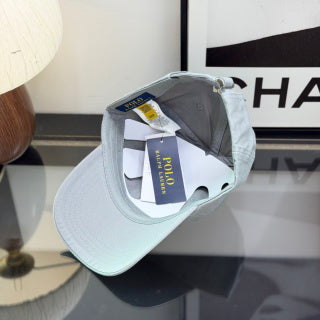 Ralph Lauren Hat Powder Blue Baseball Cap with White Pony Embroidery