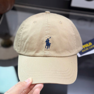 Ralph Lauren Hat Light Khaki Baseball Cap with Navy Pony Embroidery