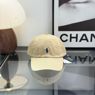Ralph Lauren Hat Light Khaki Baseball Cap with Navy Pony Embroidery