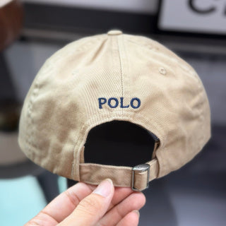 Ralph Lauren Hat Light Khaki Baseball Cap with Navy Pony Embroidery