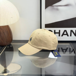 Ralph Lauren Hat Light Khaki Baseball Cap with Navy Pony Embroidery