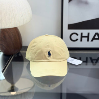 Ralph Lauren Hat Butter Yellow Baseball Cap with Navy Pony Embroidery