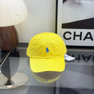 Ralph Lauren Hat Bright Yellow Baseball Cap with Blue Pony Embroidery