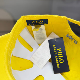 Ralph Lauren Hat Bright Yellow Baseball Cap with Blue Pony Embroidery
