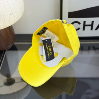 Ralph Lauren Hat Bright Yellow Baseball Cap with Blue Pony Embroidery