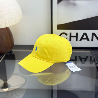 Ralph Lauren Hat Bright Yellow Baseball Cap with Blue Pony Embroidery