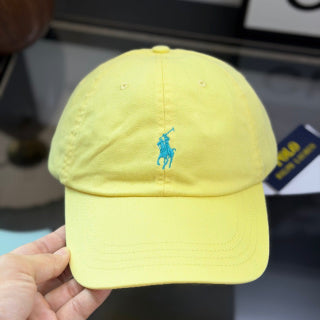 Ralph Lauren Hat Pale Yellow Baseball Cap with Aqua Pony Embroidery