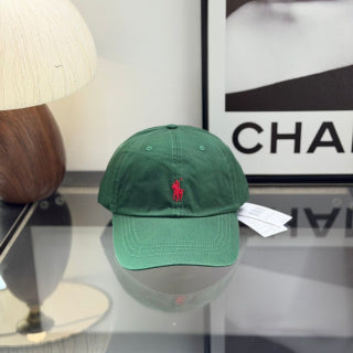 Ralph Lauren Hat Deep Green Baseball Cap with Red Pony Embroidery