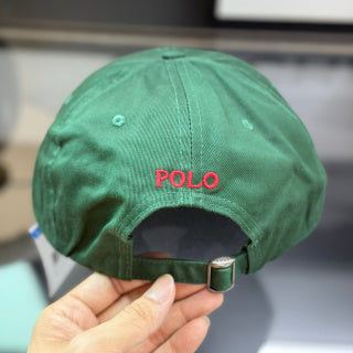Ralph Lauren Hat Deep Green Baseball Cap with Red Pony Embroidery