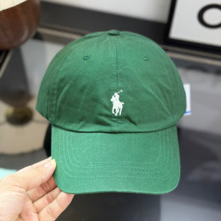 Ralph Lauren Hat Forest Green Baseball Cap with White Pony Embroidery