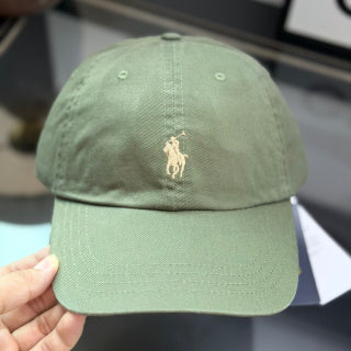 Ralph Lauren Hat Sage Olive Baseball Cap with Beige Pony Embroidery