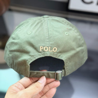 Ralph Lauren Hat Sage Olive Baseball Cap with Beige Pony Embroidery