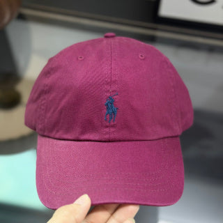 Ralph Lauren Hat Wine Berry Baseball Cap with Navy Pony Embroidery