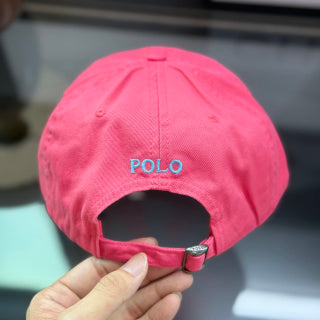 Ralph Lauren Hat Hot Pink Side-View Baseball Cap with Blue Pony Embroidery
