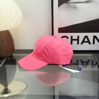 Ralph Lauren Hat Hot Pink Side-View Baseball Cap with Blue Pony Embroidery