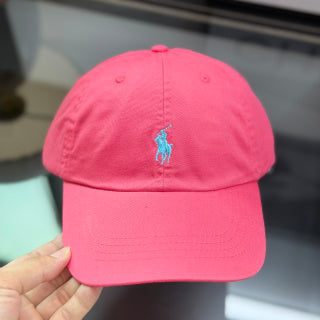 Ralph Lauren Hat Hot Pink Side-View Baseball Cap with Blue Pony Embroidery