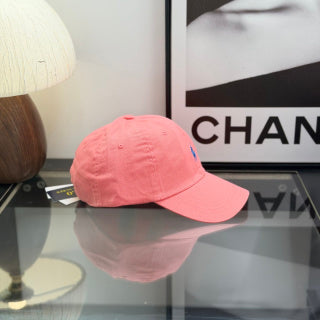 Ralph Lauren Hat Coral Pink Baseball Cap with Blue Pony Embroidery