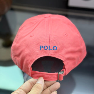 Ralph Lauren Hat Coral Pink Baseball Cap with Blue Pony Embroidery