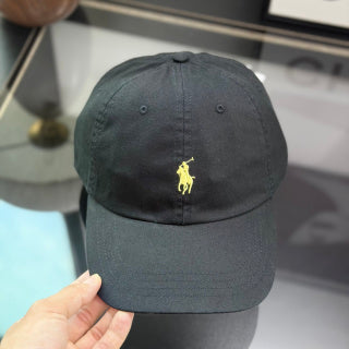 Ralph Lauren Hat Black Baseball Cap with Yellow Pony Embroidery