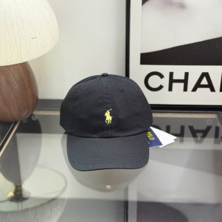 Ralph Lauren Hat Black Baseball Cap with Yellow Pony Embroidery
