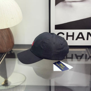 Ralph Lauren Hat Black Baseball Cap with Red Pony Embroidery