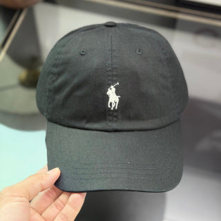 Ralph Lauren Hat Black Baseball Cap with White Pony Embroidery