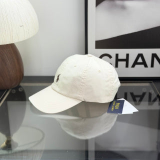 Ralph Lauren Hat Cream Cotton Baseball Cap with Brown Pony Embroidery