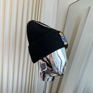Ralph Lauren Hat Black Ribbed Knit Beanie with Front Polo Bear Patch