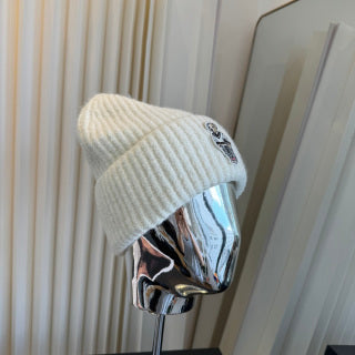 Ralph Lauren Hat Ivory Ribbed Knit Beanie with Front Polo Bear Patch