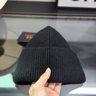 Ralph Lauren Hat Black Ribbed Knit Beanie with White Pony Embroidery
