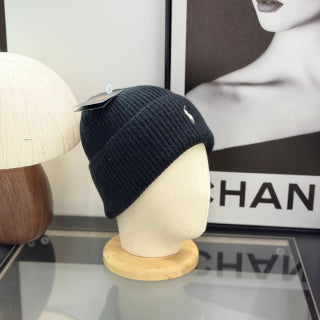 Ralph Lauren Hat Black Ribbed Knit Beanie with White Pony Embroidery