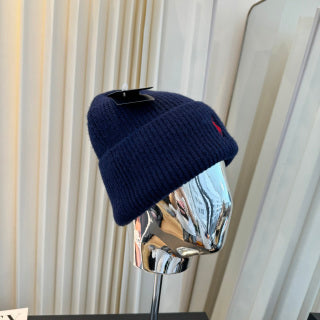 Ralph Lauren Hat Navy Ribbed-Knit Red Pony Beanie