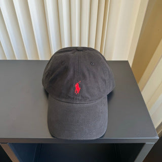 Ralph Lauren Hat Washed Charcoal Red Pony Relaxed Baseball Cap