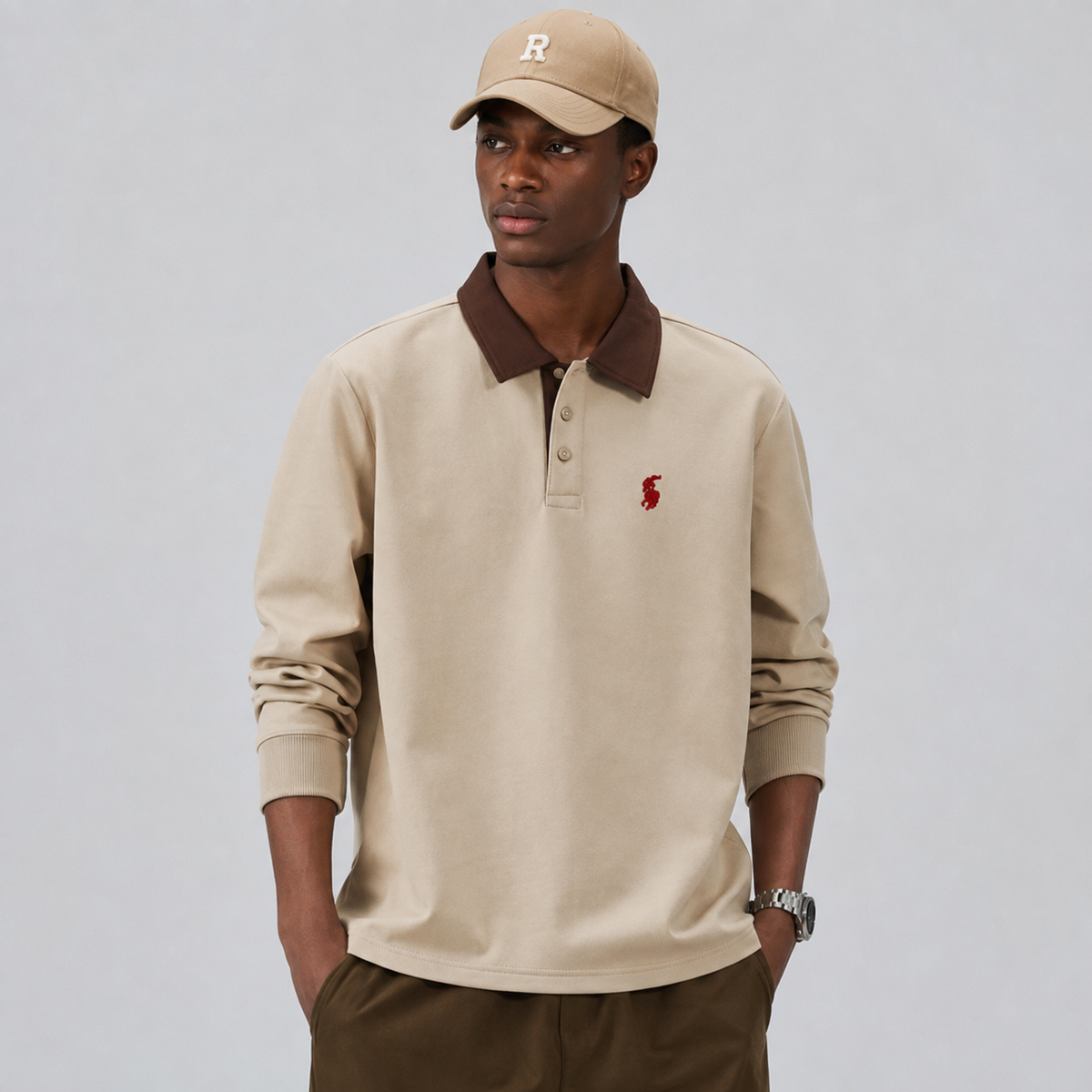 Ralph Lauren Contrast Collar Long Sleeve Polo Shirt