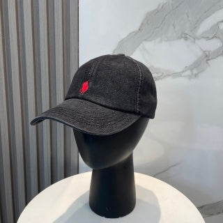 Ralph Lauren Hat Washed Charcoal Red Pony Curved Brim Baseball Cap