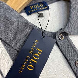 Ralph Lauren Vertical Stripe Ice Silk Knit Polo Shirt
