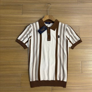 Ralph Lauren Vertical Stripe Ice Silk Knit Polo Shirt