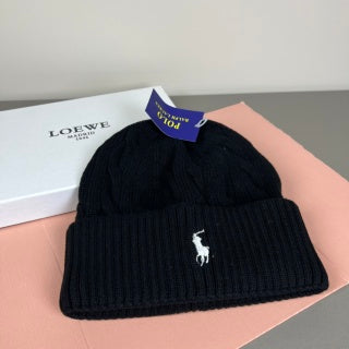 Ralph Lauren Hat Black Cable Knit White Pony Beanie