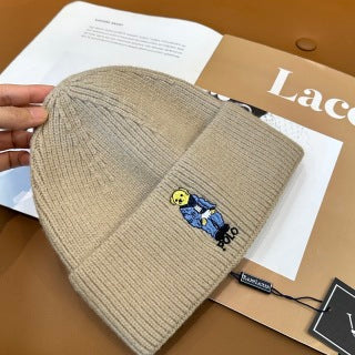 Ralph Lauren Hat Oatmeal Polo Bear Ribbed Knit Beanie