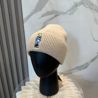 Ralph Lauren Hat Oatmeal Polo Bear Ribbed Knit Beanie