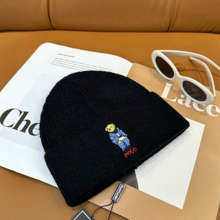 Ralph Lauren Hat Black Ribbed Polo Bear Knit Beanie
