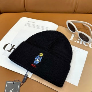 Ralph Lauren Hat Black Ribbed Polo Bear Knit Beanie
