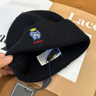 Ralph Lauren Hat Black Ribbed Polo Bear Knit Beanie
