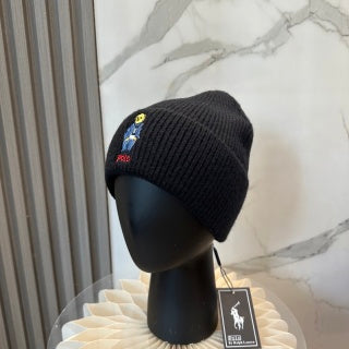Ralph Lauren Hat Black Ribbed Polo Bear Knit Beanie