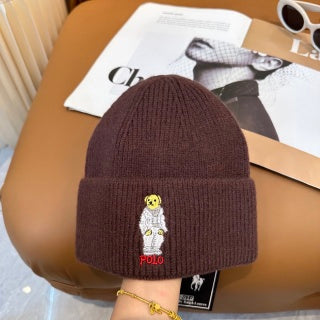 Ralph Lauren Hat Chocolate Polo Bear Foldover Ribbed Beanie