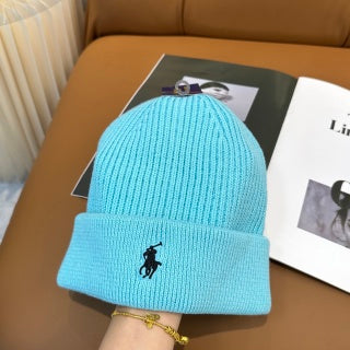 Ralph Lauren Hat Aqua Blue Black Pony Ribbed Cuff Beanie