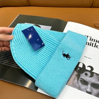 Ralph Lauren Hat Aqua Blue Black Pony Ribbed Cuff Beanie
