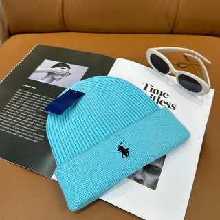 Ralph Lauren Hat Aqua Blue Black Pony Ribbed Cuff Beanie