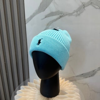 Ralph Lauren Hat Aqua Blue Black Pony Ribbed Cuff Beanie
